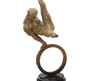 1187
Richard MacDonald
b. 1946
"The Gymnast, State II," 1995
Patinated bronze on marble plinth
Edition: 166/200; I/SII
Incised edition, signature, and date: © R. MacDonald / '95
Bronze: 21.625" H x 9.75" W x 18.5" D; Overall: 25" H x 9.75" W x 10" D
Estimate: $2,000 - $3,000