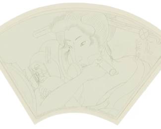 1283
Masami Teraoka
b. 1936
"Study for Woman and Pregnancy Test Kit," 1982
Graphite on paper
Signed, titled, and dated in pencil along the lower edge: Masami Teraoka '82
Sheet: 7.5" H x 13.375" W
Estimate: $800 - $1,200