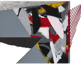 1231
Circa 1980s
A Contemporary mixed-media wall sculpture
Unsigned
The steel and enamel wall sculpture with polychromed action paint strokes
47" H x 54.25" W x 3.5" D (irreg.)
Estimate: $400 - $600