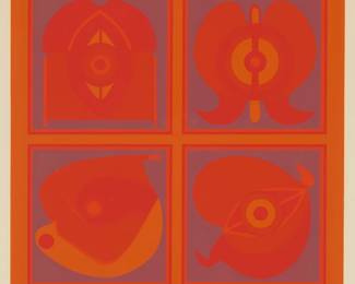 1285
Takeshi Kawashima
b. 1930
"No. 35"
Screenprint in colors on paper
Edition: 41/87
Signed and numbered in pencil in the lower margin: Kawashima
Image: 10.625" H x 10.625" W; Sight: 12.5" H x 12.5" W
Estimate: $200 - $300