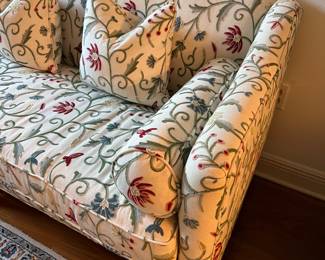 crewel upholstered sofa