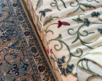 crewel upholstered sofa