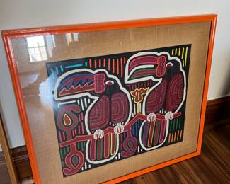 one of several framed mola textiles
