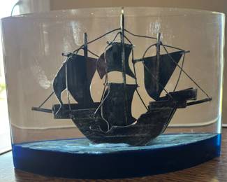 Ship encased in Oval Acrylic