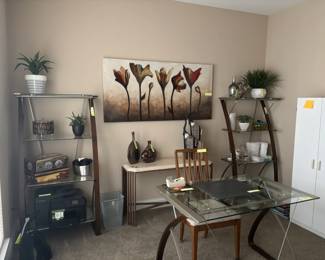 Sofa table has matching coffee table and side table.