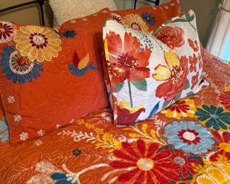 Floral bedspread and pillows