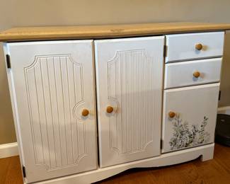 Country style buffet cabinet with hand painted floral accents