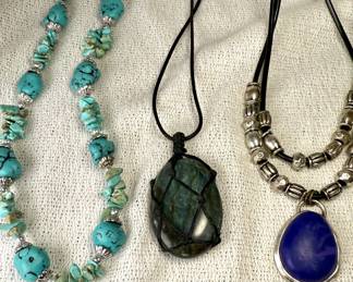 Turquoise, labradorite and lapis lazuli necklaces