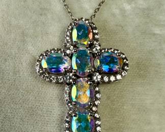 .925 silver cross pendant with AB crystals