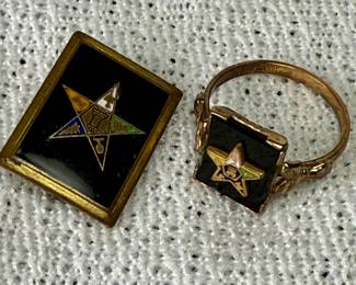 Eastern Star 10K gold filled lapel pin and ring