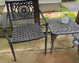 Wrought iron chair and side table