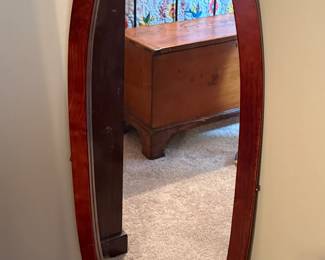 Oval wood wall mirror