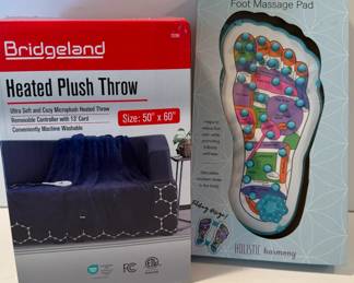 Bridgeland heated plush throw and Holistic acupressure foot massage pad