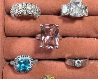 .925 silver rings with cubic zirconia and cut crystal stones