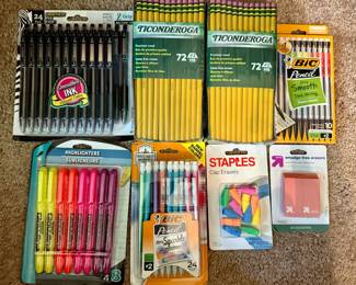 New pens, highlighters, pencils and erasers