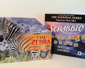 I Am Zebra 1000 piece puzzle and Scrabble National Parks Special Edition
