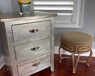 Gold Tone Small Dresser W/Faceted Knobs, Strong Rich Co Wrought Upholstered Vanity Stool!