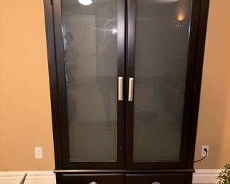 Ethan Allen Black Glass Front Armoire!