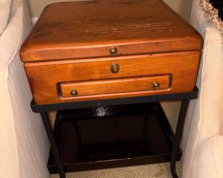 Wooden Box Table w/Wrought Iron Base!