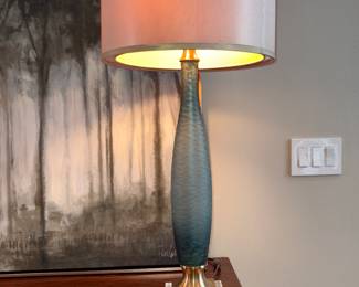 Gross Electric Turquoise Lamps w/Gold & Lucite Base!