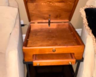 Wooden Box Table w/Wrought Iron Base!