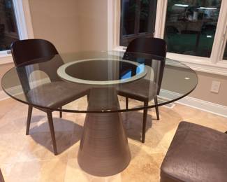 Mitchell Gold + Bob Williams “Addie” Pewter Dining Table & Arhaus Black Dining Chairs!