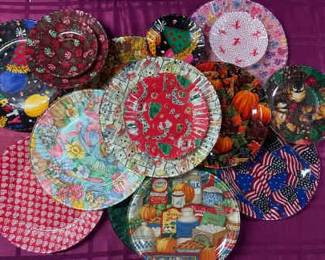 Set of Handmade FabricBacked Glass Plates Holiday Themes