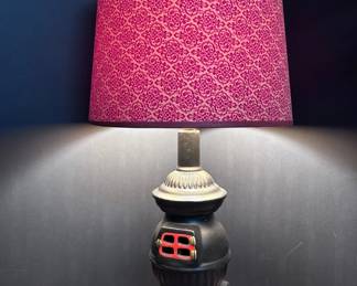 Ceramic Pot Belly Stove Table Lamp with Fabric Shade