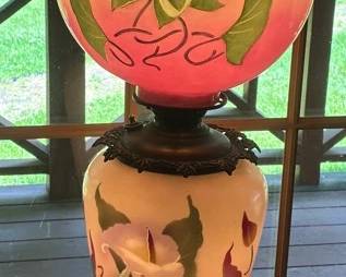 06 Vintage HandPainted Hurricane Lamp Gone with the Wind Style Floral Double Globe