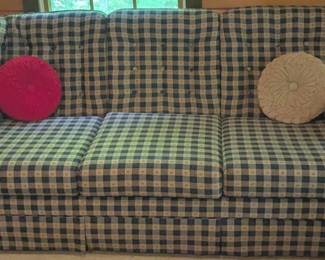 Vintage Blue Checkered Sofa with Country Charm