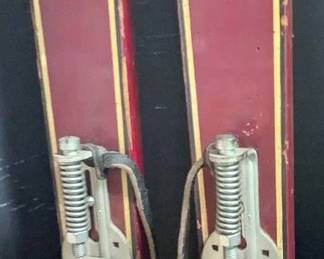 Vintage Wooden Skis with Bindings