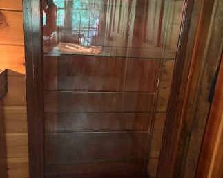 Vintage Wood Glass Display Cabinet with Keys Collectibles Curio Case
