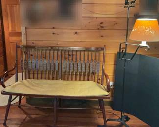 Rustic PaddleBack Wooden Bench Vintage Standing Lamp Cabin or Lodge Decor