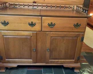 Vintage Solid Maple Wood Dry Sink Cabinet with Brass Accents Colonial Style