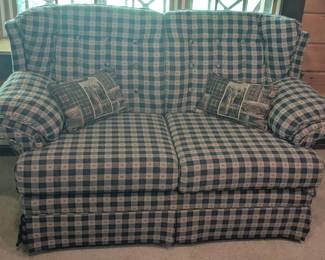 Vintage CountryStyle Loveseat in Blue Checkered Upholstery