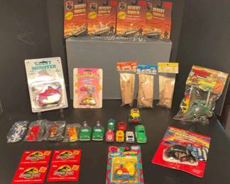 Eclectic Vintage Toy Miniatures Lot DieCast, Dinosaur Figures, Cards More