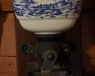 Vintage DelftStyle WallMounted Coffee Grinder with Ceramic Hopper