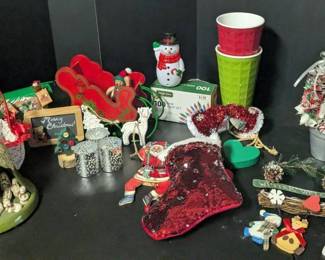Whimsical Holiday Grab Bag Lot Ornaments, Stocking, Sleighs More