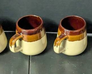 Set of 6 Vintage Brown Glazed Stoneware Mugs