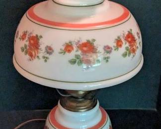 Vintage Electric Hurricane Lamp with Rose Floral Design