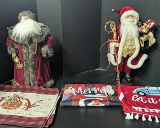 Festive Holiday Decor Bundle Tree Skirts, Santa Figurines Christmas Textiles