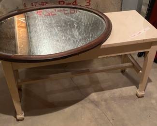 Piano bench (could be used as coffee table), mirror