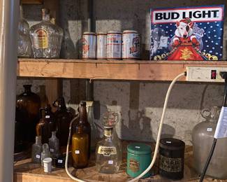 Vintage bottles, tins