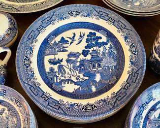 Blue Willow by Churchill Fine China...service for 9 with additional service pieces (over 100 pieces) detail...
