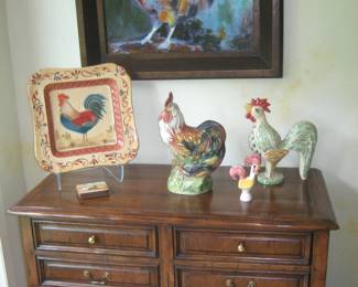 Rooster collection, wood cabinet