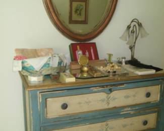Painted chest of drawers and mirror