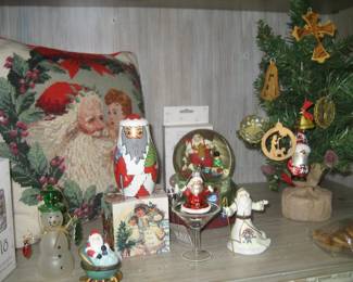 Christmas needlepoint pillow, decor, and ornaments