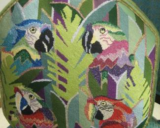 Needlepoint pillow of parrots