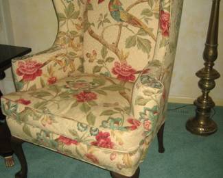 Upholstered print wing back chair