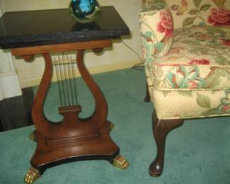 Lyre table with stone top